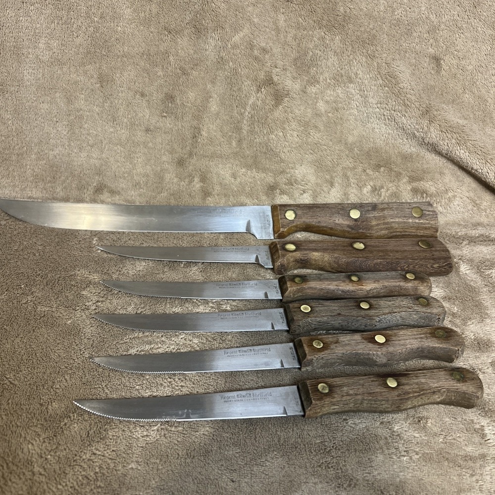 Six‎ Regent Sheffield INOX-Stainless-ROSTFRET Kitchen Knives Wooden Handles